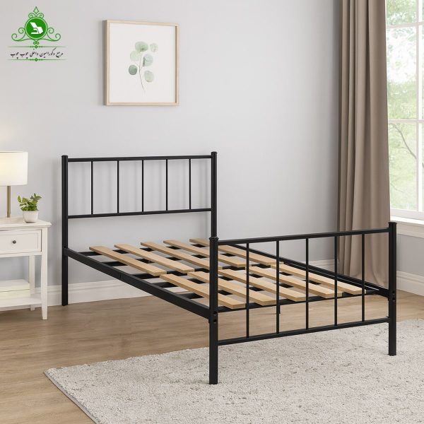 Single bed base made of wood and metal-min کفی تخت خواب یک نفره چوب فلز دو تیکه