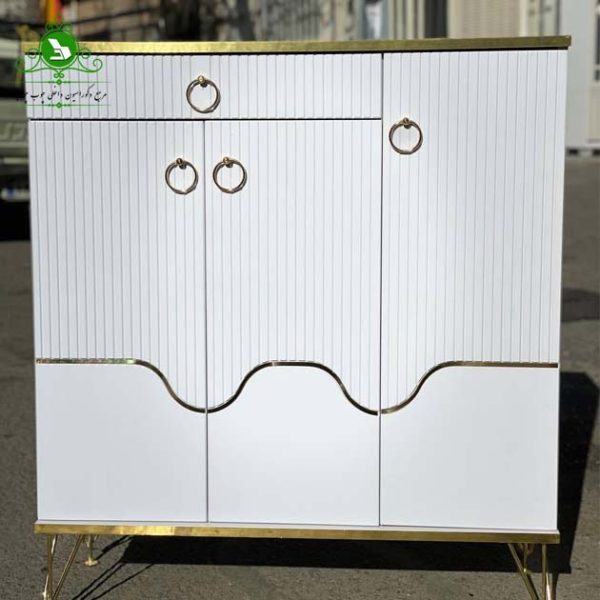 Three-door shoe rack with wave metal base