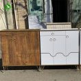 Three-door shoe rack with wave metal base_3