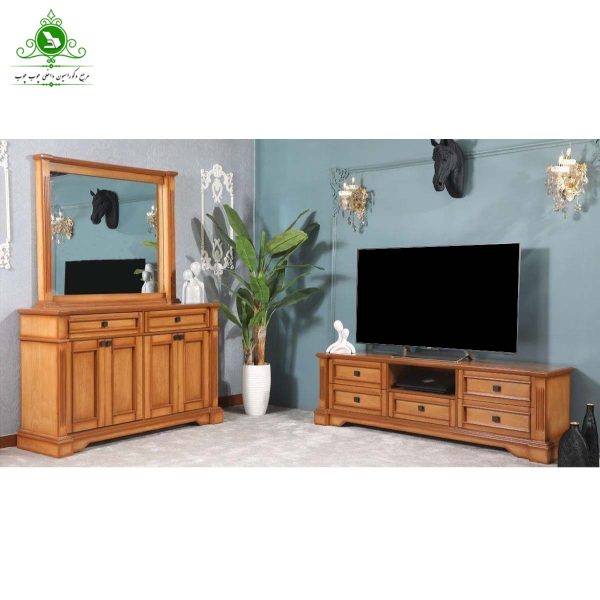 ست آینه کنسول میز تی وی مدل کارول رنگ فندقی