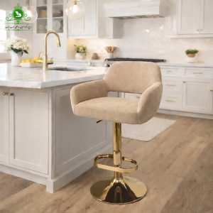 صندلی اپن جکدار مدل پاریس پایه طلایی پارچه کرم نسکافه ای