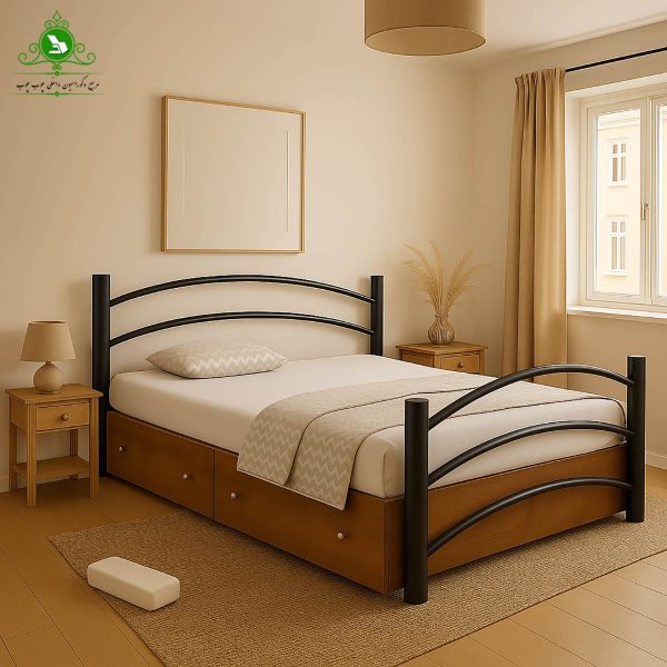 تخت خواب یک و نیم نفره فلزی مدل نیکا عرض 120