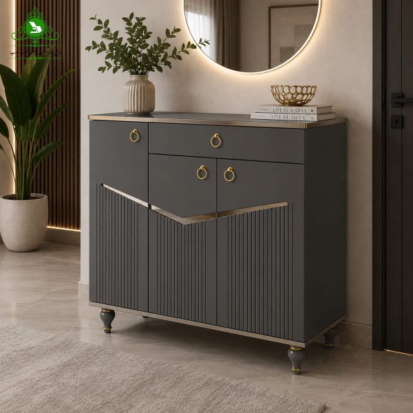 Hafti Model Vacuum-Pressed Three-Door Shoe Cabinet 2 جاکفشی سه درب وکیوم مدل هفتی رنگ طوسی نوک مدادی