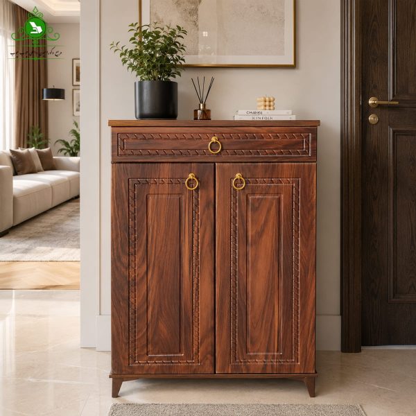 Two-door shoe cabinet zanjiri جاکفشی دو درب MDF وکیوم مدل زنجیری رنگ کلیاف
