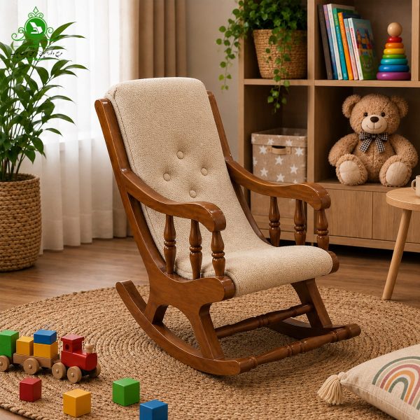 child mobli kharati model rocking chair 3 صندلی راک کودک مدل مبلی خراطی رنگ نسکافه ای