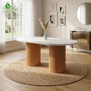 میز ناهارخوری تک شش نفره مدل روژین سفید عسلی