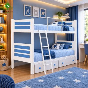 تخت خواب دو طبقه مدل سناتور رنگ سفید آبی